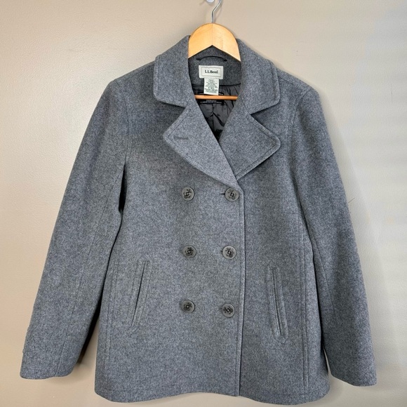 LL Bean Coat Size 8 Womens Gray Bellandi Wool Peacoat Italian Classic Nautical - Picture 1 of 13